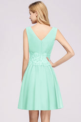Pretty V-Neck Short Sleeveless Lace Bridesmaid Dresses Online-27dress